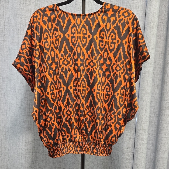 Chico's Rust and Black Abstract Bubble Elastic Waist Blouse With Drop Sleeves 12 - Picture 9 of 9